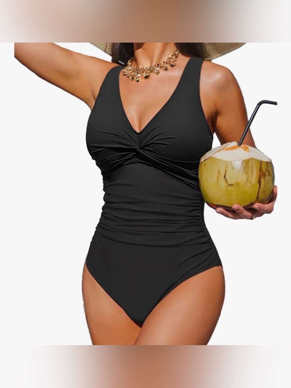Holipick Black Twisted V-Neck One-Piece Women’s Swimsuit 

SIZE: 18W